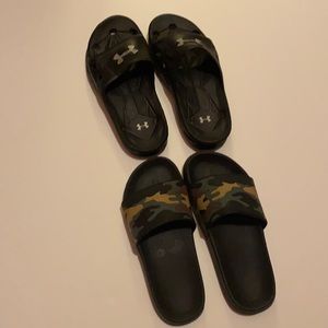 Like new Under Armour and camouflage sandals.